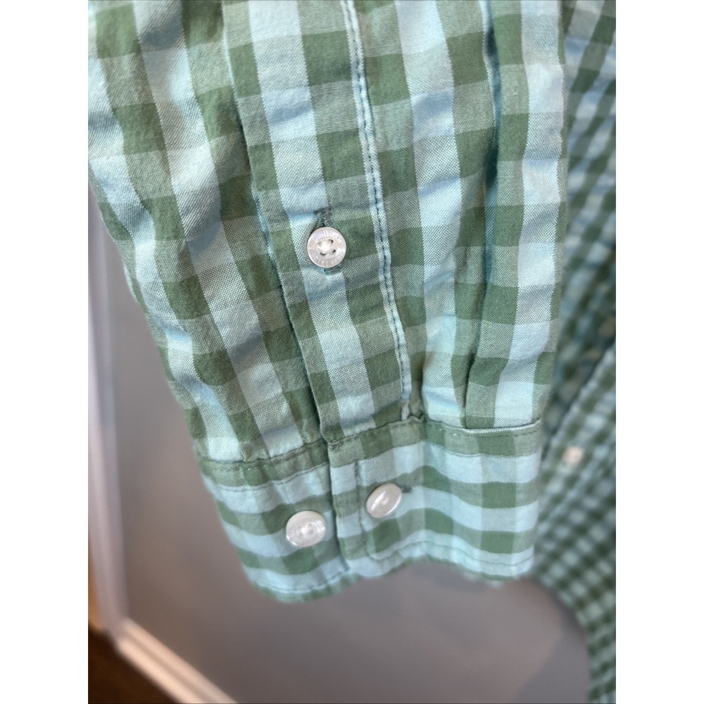 LL Bean Gingham Seersucker Button Down Camp Shirt Mens Size M-Reg Organic Green - Picture 3 of 7